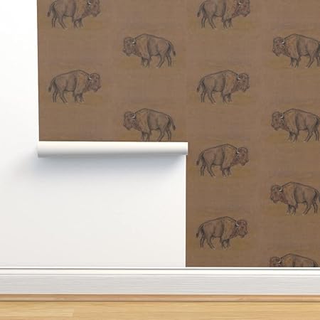 Peel & Stick Wallpaper 9ft x 2ft - Bison Buffalo Western Cattle Brown