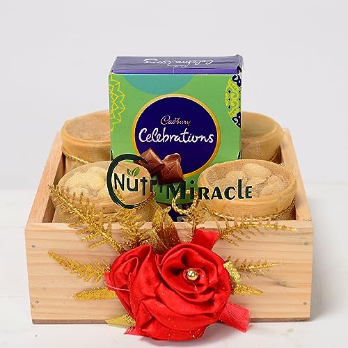 Image of NUTRI MIRACLE Raksha Bandhan Dry Fruits and Chocolate Gift Box with Edible Cups | Eatable Cups | Eco Friendly Rakhi Hamper | Rakhi Celebration
