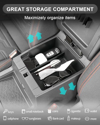 Image of CDEFG Center Console Organizer Tray for 2022-2025 2026 Nissan Frontier with Tissue Slot, 2025 2026 Frontier Truck Accessories Middle Console Organizer Armrest Storage Box with Elastic Band