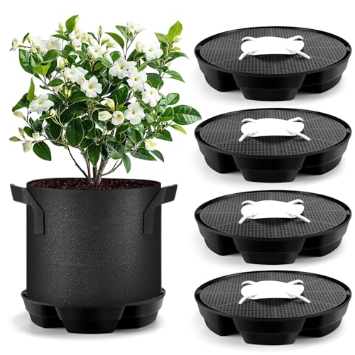 MultiOutools 4 Pack Self Watering Pot Base with 5 Gallon Fabric Grow Bag Self Water Pots for Indoor Plants Auto Watering Plant Saucer for Fabric Planters for Garden Outdoors