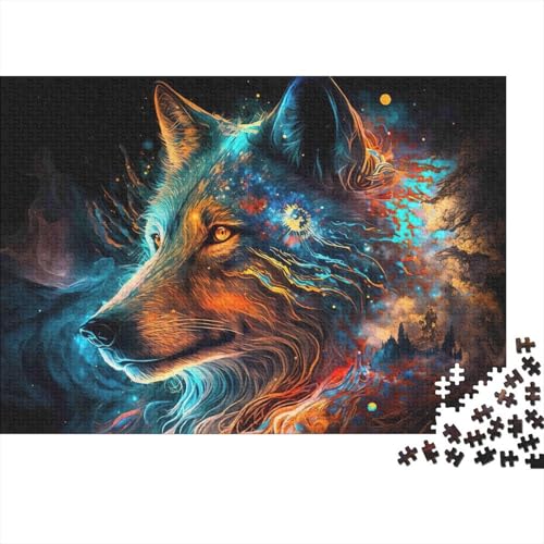 Puzzle de 1000 piezas de cabeza de lobo colorida en papel para decoración de 38x26cm