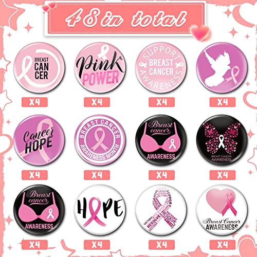 48 Pcs Breast Cancer Awareness Buttons Badge Pin 1.97 Inch Round Pink Ribbon Badge Inspirational Pinback Breast Cancer Awareness Jewelry for Charity Events Fundraiser Decorations, 12 Various Design by Ysleen - Image 3