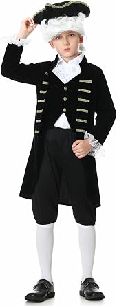 GRAJTCIN Kids Colonial Costume for Boys Kids Historical Halloween Costume 6 PCS Set