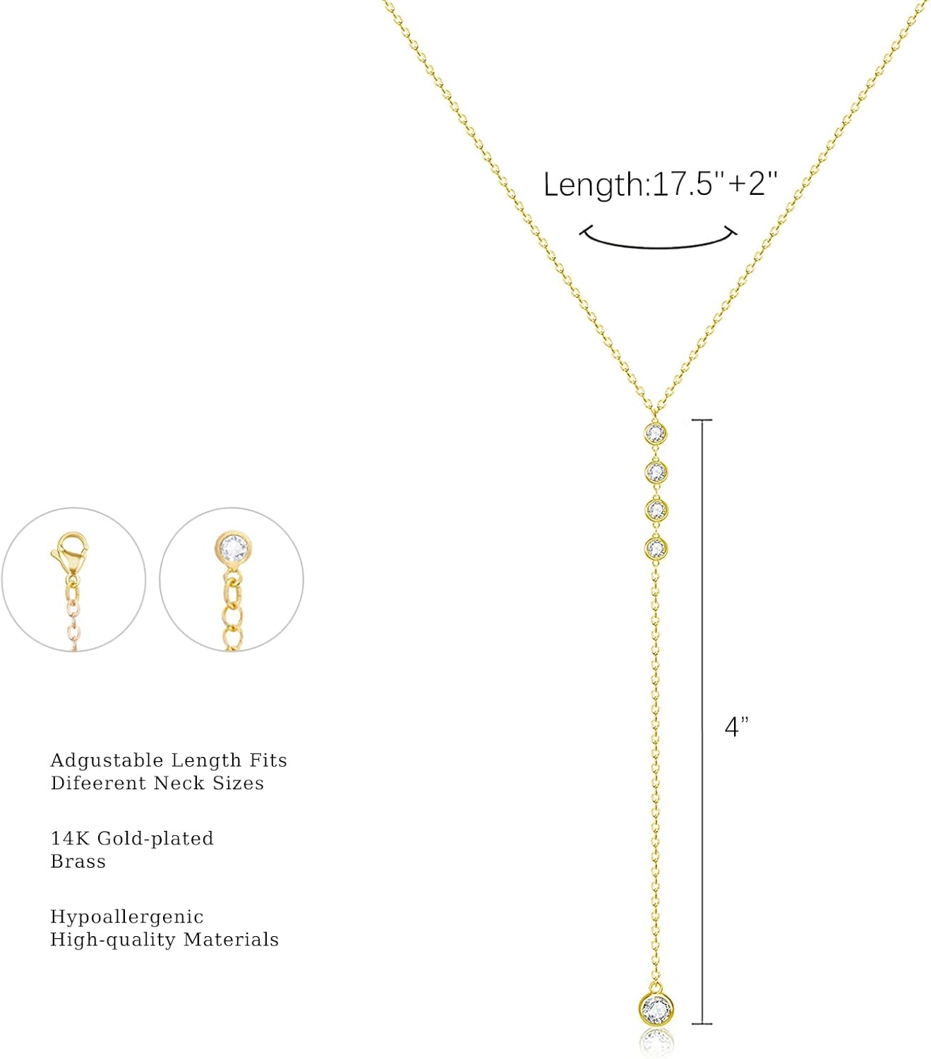 Lariat Silver/Gold Necklace for Women 925 Silver/14K Gold Plated Dainty Long Necklace Y-Shaped Drop Pendant Necklaces Choker Trendy Chain Simple Layered Necklaces CZ Jewelry for Women Set Gift - Image 4