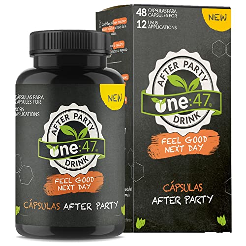 one:47® After Party Drink | 48 cápsulas | Cápsulas puras, estar despierto | Tu impulso extra para tu cuerpo después de la fiesta | con electrolitos y vitaminas | Siéntete bien al día siguiente