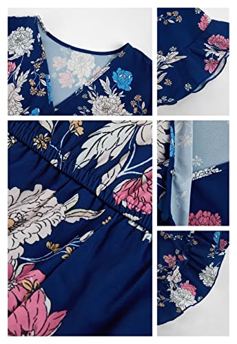Teurkia Girl's Summer Romper Cute Tiered Ruffle Floral Printed Short Sleeve Tie Waist Jumpsuits #TOP6