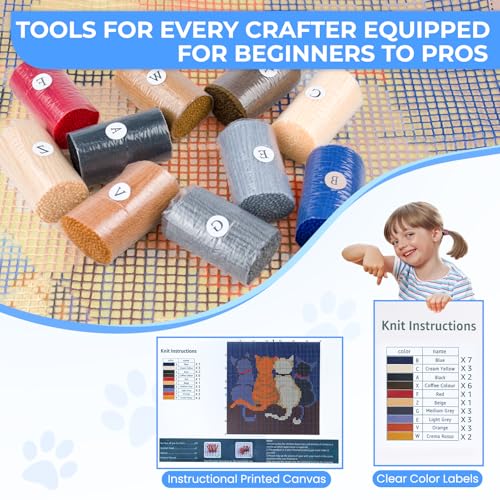 EsLuker.ly Latch Hook Pillow Kit DIY, Cat Latch Hook Kits for Beginners, Cushion Craft Kit with Pre-Printed Canvas, Cute Animal Latch Hook Craft for Home Sofa Decor by EsLuker.ly - Image 4
