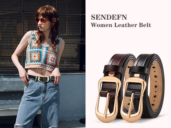 SENDEFN 2 Pack Women Leather Belts Girl Hollow Belt with Pin Buckle Waist Belt for Jeans Pants Dresses2