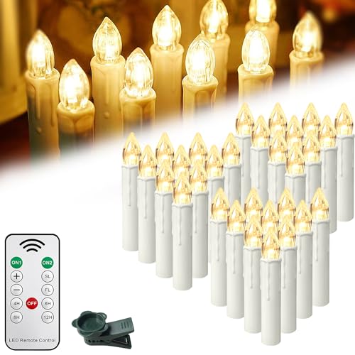 YRHome Lot de 30 bougies LED sans fil blanc chaud avec clips et télécommande pour sapin de Noël Décoration de Noël Fête de mariage