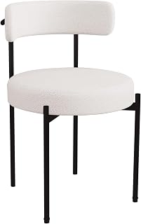 Desk Chair No Wheels Makeup Chair Comfortable Accent Chair for Living Dining Room Bedroom Home Office Mid Century Modern Upholstered Armless Chair with Metal Legs (Black Frame + White, 1)