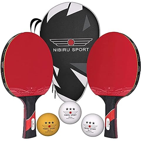 NIBIRU SPORT Ping Pong Paddles Set of 2 - Premium Table Tennis Paddles Kit with 2 Rackets, 3 Balls & Portable Case - Table Tennis Equipment & Ping Pong Accessories Cover