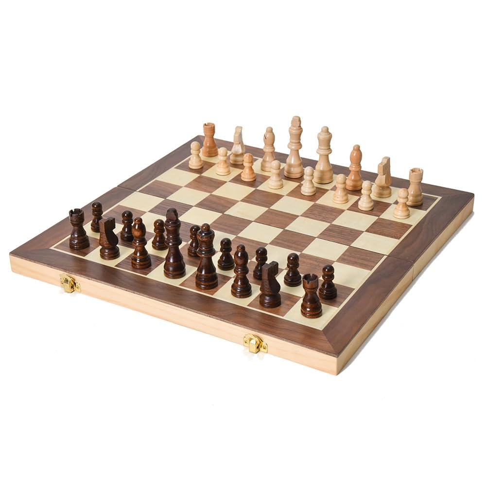 Magnetyczny zestaw szachowy dla dorosłych i dzieci, przenośny drewniany szachy składane z miejscem do przechowywania szachownic przenośnych (39,5 x 19,7 cm)