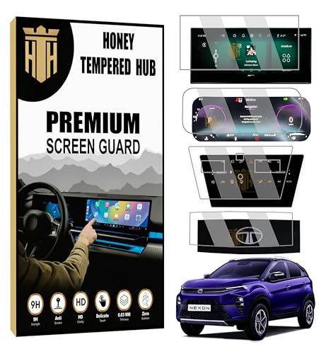 Image of (4 PACK) Screen Guard For NEW TATA NEXON 2023 2026 FACELIFT / 10.25 INCH INFOTAINMENT [THIN CORNERS] + STEERING + 10 inches MID + AC PANEL Protector / FEARLESS PLUS FEARLESS+S Nexon 2026 Car Display Accessories [Not Tempered Glass] 10.25 INCH