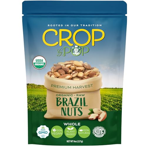 CROP BY POP - Organic Raw Brazil Nuts (8oz - 1 Pack) Packed Fresh in Resealable Bag - USDA Organic, Non GMO - Naturally Grown, Vegan, Kosher