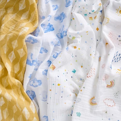 Image of aden + anais Essentials Cotton Muslin Swaddles, Breathable Baby Blanket, Ideal for Boys, Girls, Newborns, Babies & Infants, Receiving Blanket, Soft and Lightweight Wrap, 4 Pack, Kite Parade