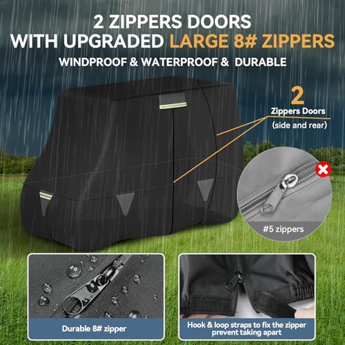 100% Waterproof 1200D Solution-Dyed Golf Cart Cover Universal Fit Yamaha,Honda,Club Car,EZGO and Most Brand Golf Cart for 2/2+2/4/4+2/6 Seats with Zipper Door,Storage Bag,Fit for 2+2/4 Passenger Cart