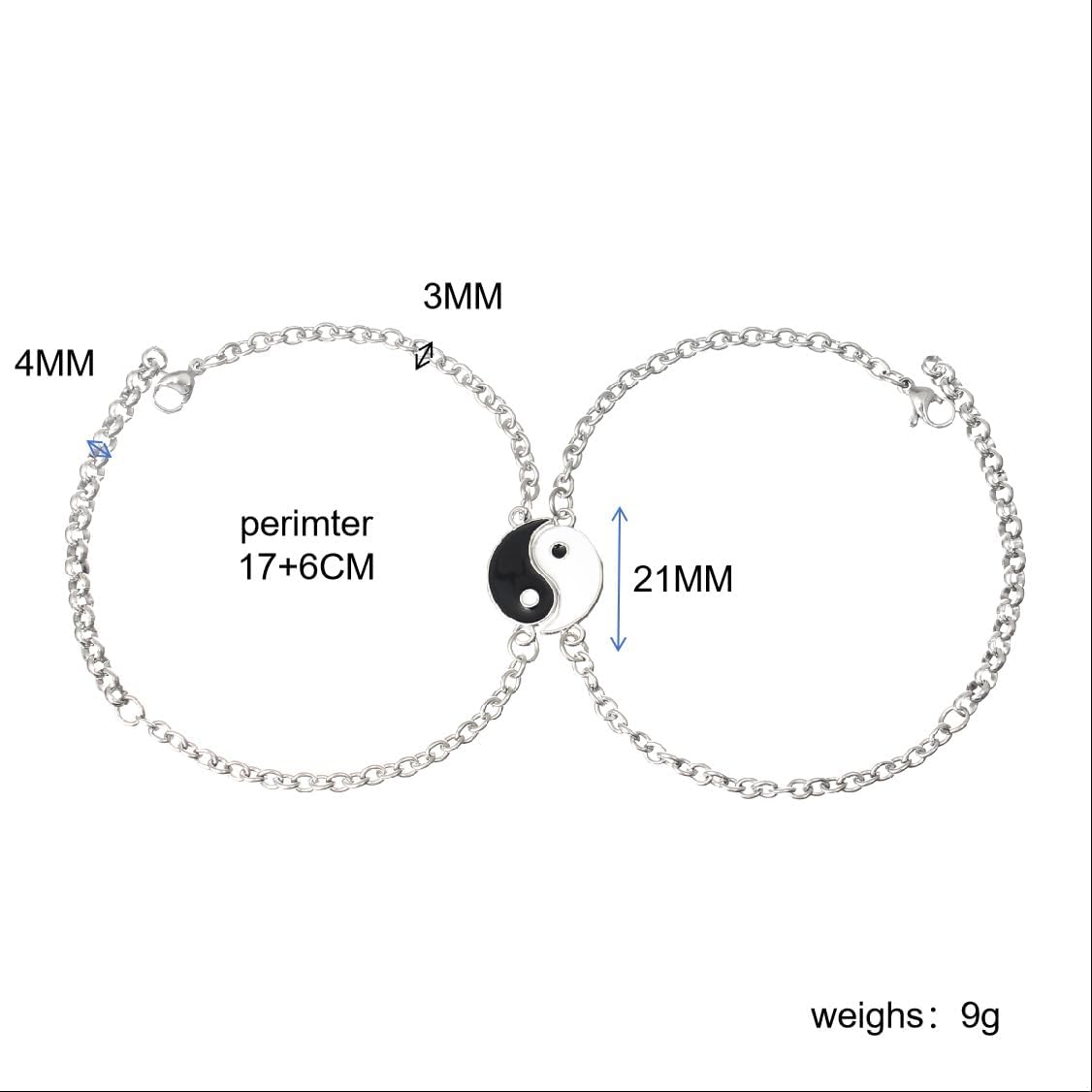Yin Yang Adjustable Bracelet Best Friend Bracelets for Bff Friendship Relationship Boyfriend Girlfriend Valentines Gift, 2 Pieces