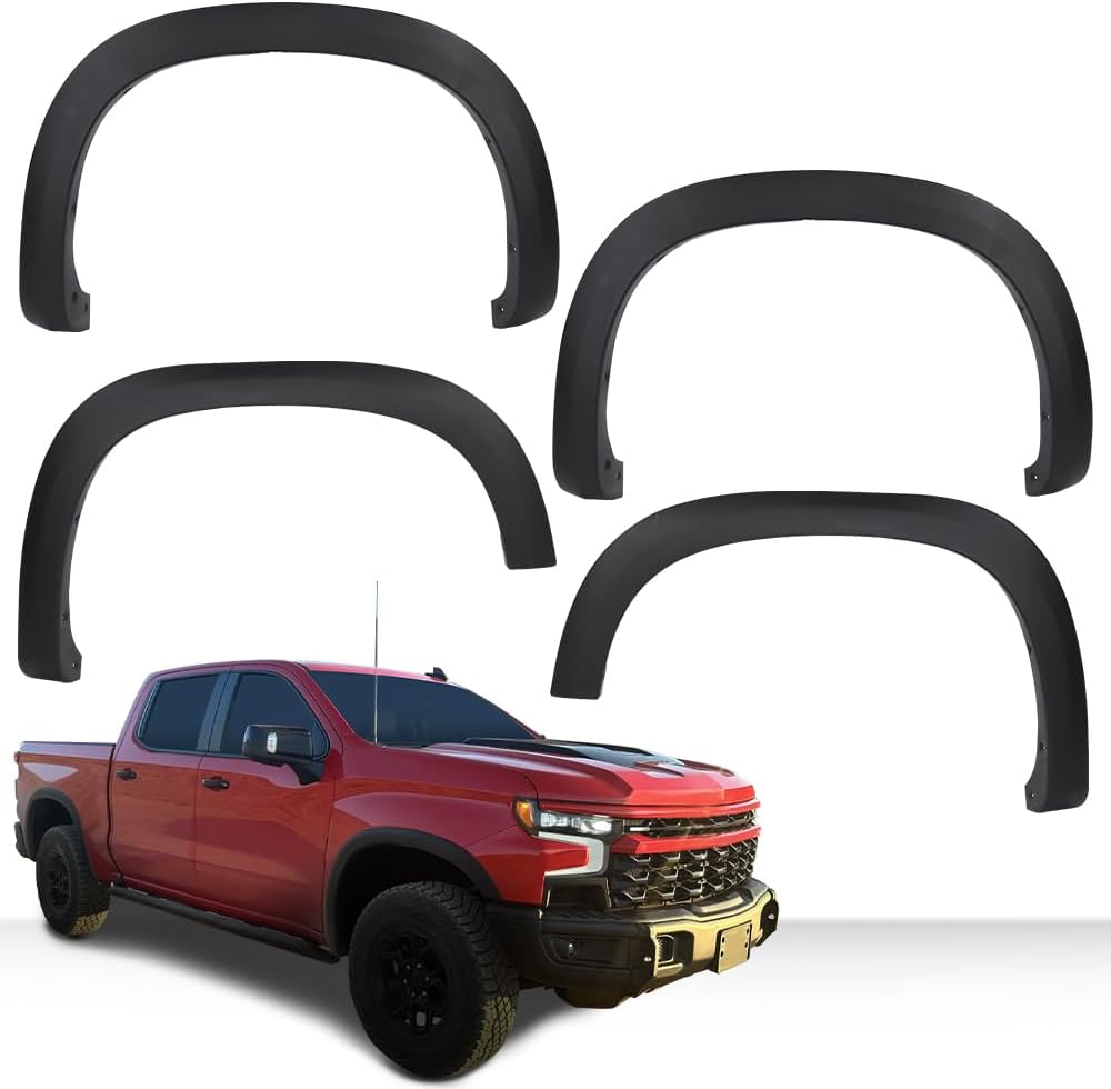 PIT66 4PCS Fender Flare Compatible with Chevy Silverado 1500 2019 2020 2021 (Not Fit Dually models）Black