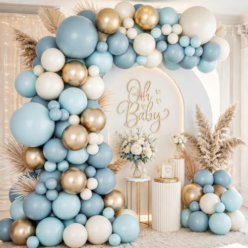 Kit Arche Ballon Bleu, 105 Pièces Arch Ballon Anniversaire Bleu, Arche De Ballons Blue Et Blanc, Ballons Blue Sable Blanc Pour Decoration Anniversaire, Bapteme Garcon, Deco Fete, Baby Shower, Mariage