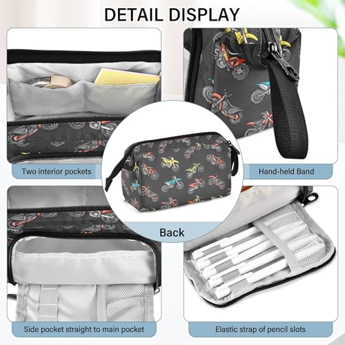 Image of Fisyme Motocross Dirt Bike Black Pencil Case Large Capacity Pen Bags Box Big Makeup Pouch Organizer
