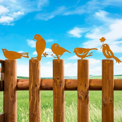 5er Set Gartendeko Rost Vögel Für Draußen Wetterfest - Rost Deko Für Garten Zaun & Baum - Gartendeko Für Draußen Wetterfest, Vögel Garten Deko Draußen Für Baumstecker Rostig Frühling Dekoration