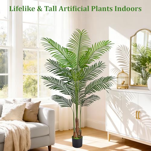 Image of Yastouay 5.2 FT Artificial Plants Indoor, Tall Plant Palm Tree with Weighted Planter, Tropical Fake Tree with Realistic Leaves & Trunks for Home Office Living Room Bedroom Indoor Outdoor Decor