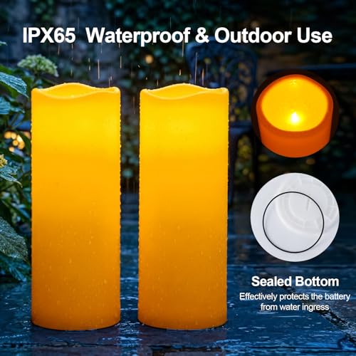 Image of Amagic 2 Pack 5 inchx12 inch Outdoor Plastic Electric flameless Candles with Remote Control and Timer, Battery Operated Flickering LED Pillar Fake Candle for Home, Wedding Decor, Ivory