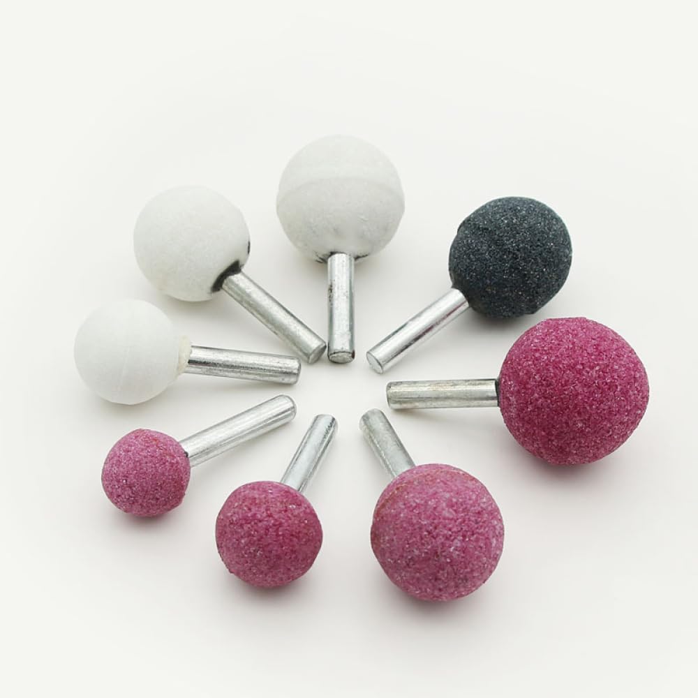 10 punte per smerigliatura a sfera, 6 mm x 25 mm, con testa a mola, in corindone marrone, per levigatura fai da te in ceramica, pietra, metallo, fai da te (nero)