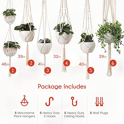 Feedee Macrame Plant Hangers Indoor Macrame Hanging Planters For Indoor Plants - 6 Pack Hanging Plant Holders Indoor Hanging, Macromay Plant Hangers For Indoor Plant Hanger, Boho & Home Decor #TOP7