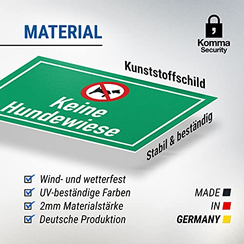 Komma Security Keine Hundewiese Hunde Verboten Hinweisschild - Hundeverbot Wiese Rasen - Verbotsschild Hundeverbotsschild Verbot Hunde - Zutritt Hunde verboten Grün