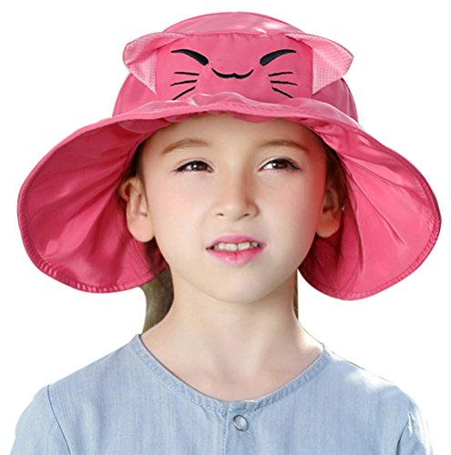 Bienvenu Kids Girls Wide Brim Visor Sun Hat - UV Protection Foldable Beach Cap,Fuchsia