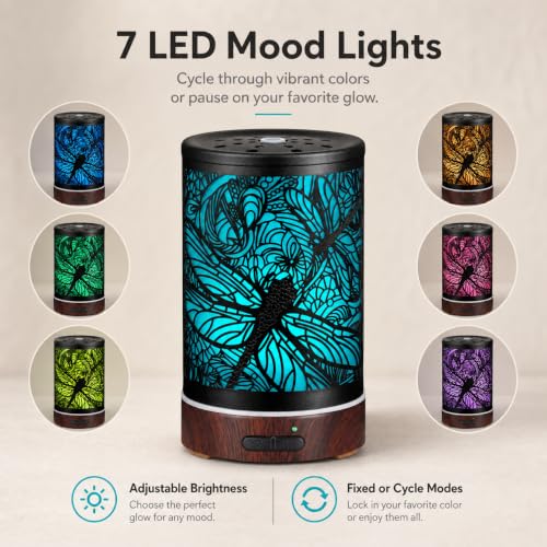 Essential Oils Diffuser,Aromatherapy Diffuser,Birthday for Women Mom Grandma,Metal Cool Mist Humidifier with 7 Colors Lights Waterless Auto Off Air Diffusers (Dragonfly) - Image 2