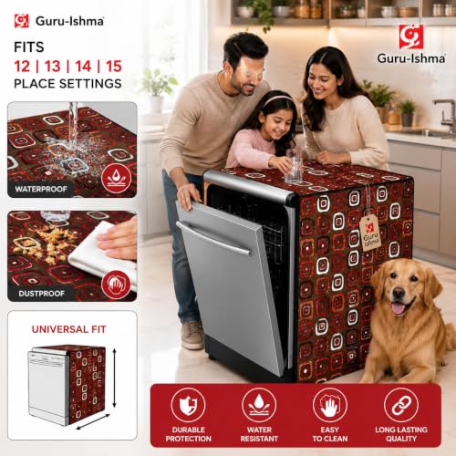 Image of Dishwasher Cover for 12 to 15 Place Setting | Water-Resistant Dustproof Zip Cover | Universal Fit Compatible with Bosch, LG, IFB, Hafele, Faber & More | 63 x 63 x 88 cm | Design 9