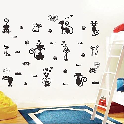 Anfrjji Removable Pvc Wall Sticker - Lovely Cat Light Switch Decal With Cartoon Animal Mural - Effect 41"X55"Inch - Cute And Fun Home Decor For Kids And Cat Lovers (Black-Jwh210-Cat) #TOP4