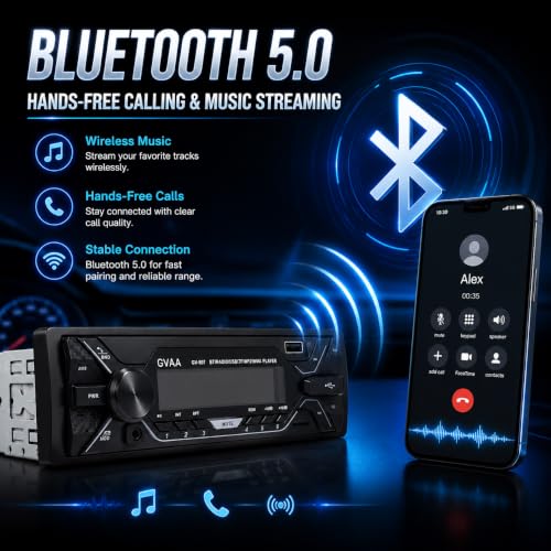 Image of AUTO SNAP GVAA Single DIN Car Stereo MP3 Player with USB, AUX, FM Radio, Bluetooth, Hands-Free Calling & Digital Display | Car Music System with Easy Controls with App 507
