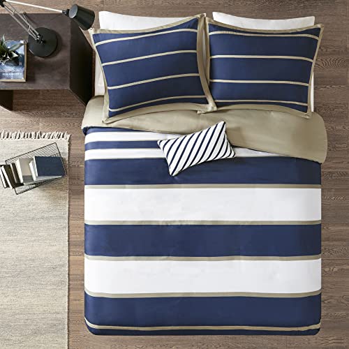 Mi Zone Ashton Duvet Modern Casual Vibrant Colorblock Design All Season Comforter Cover Teen Bedding, Boys Bedroom Décor, Twin/Twin Xl, Khaki/Navy 3 Piece #TOP3