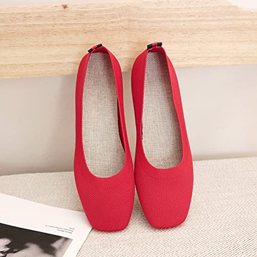 Image of RVROVIC Women's Knit Square Toe Ballet Flats, Slip‑On Casual Flat Shoes