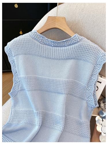 GORGLITTER Women's Crew Neck Sleeveless Lightweight Sweater Crochet Western Fringe Vest Top Boho Outfits3