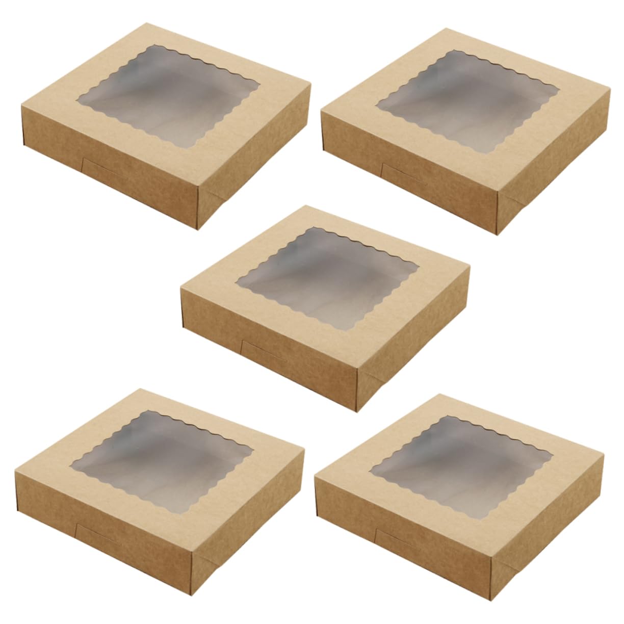 VALICLUD 5pcs Creative Dessert Packing Box Transparent Window Bakery Container for Cookies Pastries and Treats Sturdy Food-grade Paper Design Light Brown Color