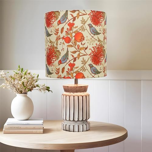 Image of Homesake Retro Farmhouse LED Table Lamp for Living Room Bedroom Rustic Linen Bedside Nightstand Lamps for Kids Room Study Office Wood Night Lamp, Carved Cylinder, (Bird)
