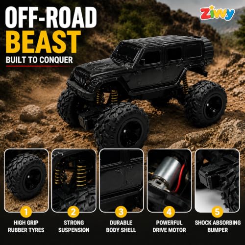 Image of Big Black Remote Control Car Toy | Thar Roxx | Smoke and LED Light | Monster Truck Remote Control 4x4 | Rechargeable Car | 2.4G Remote Control | High Speed | 100m Range | Birthday Gift for Kids