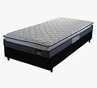 Cama Box Colchão Espuma D33 Pillow Top Millenium Cinza/Preto Hellen - Suporta até 120kg por Pessoa (Solteiro)