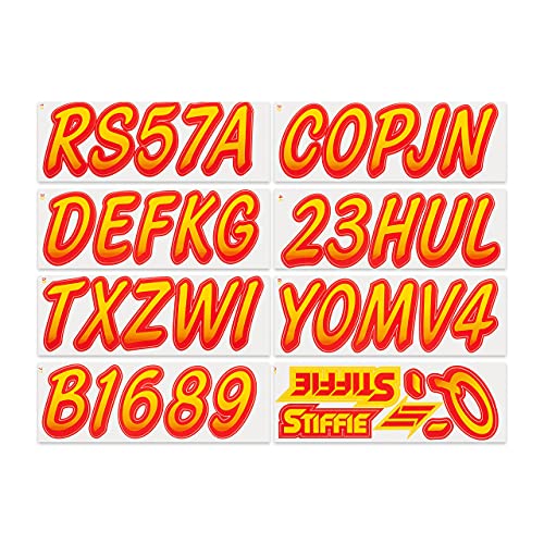 Image of STIFFIE Whipline Yellow /Red 3 inch Boat & PWC Registration Decals • Numbers Letters Stickers