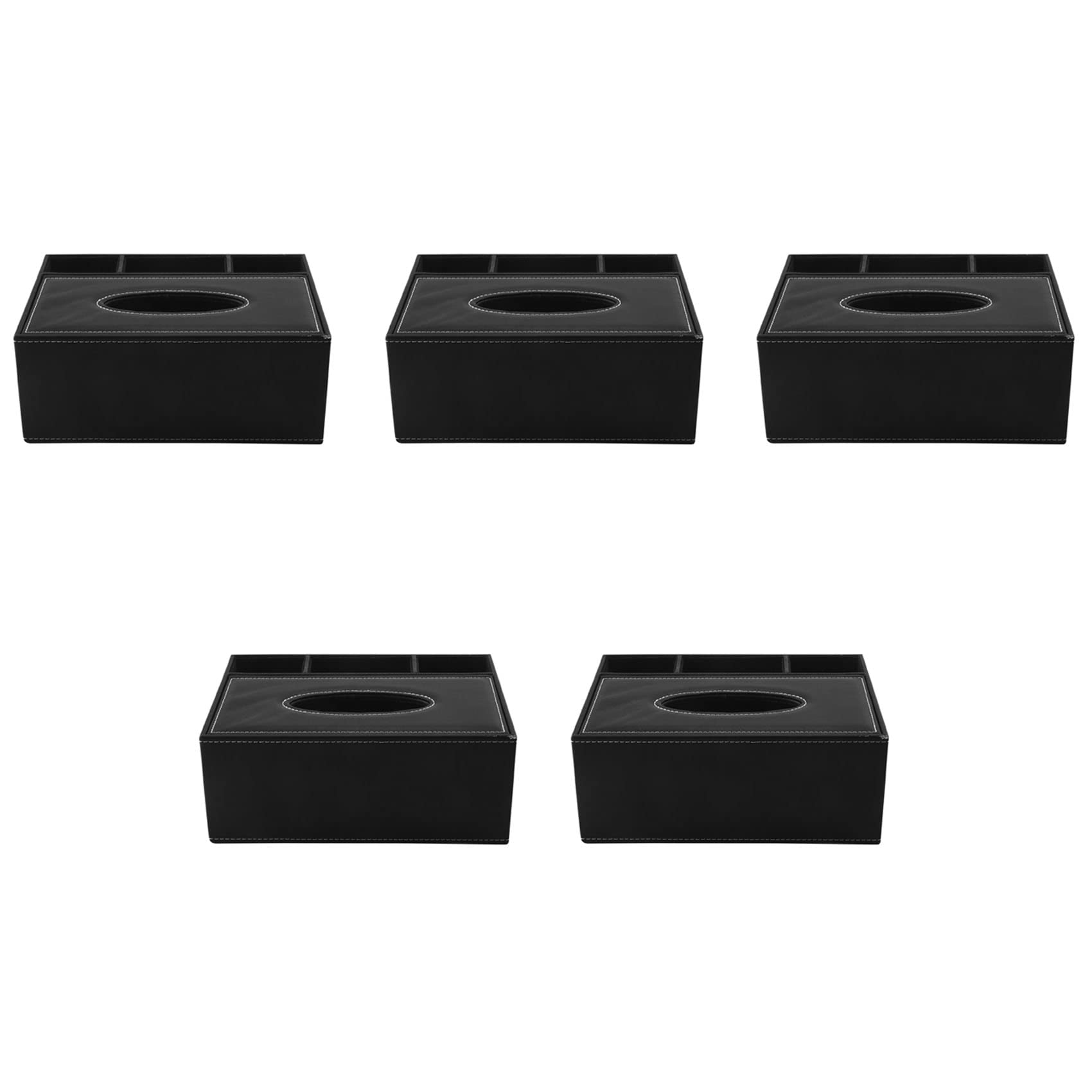 Hndhbfgrt 5X PU Tissue Box Remote Control Holder Multifunctional Desktop Organizer Pencil Scissor Container (Black)