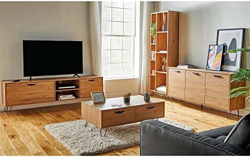VonHaus Bookcase Oak Wood Effect -Tall Bookshelf for Living Room - Large Industrial Shelving Display Unit w/ 9 Shelves, Black Hairpin Legs & Handles - Modern Scandi Storage for Home Office - Capri