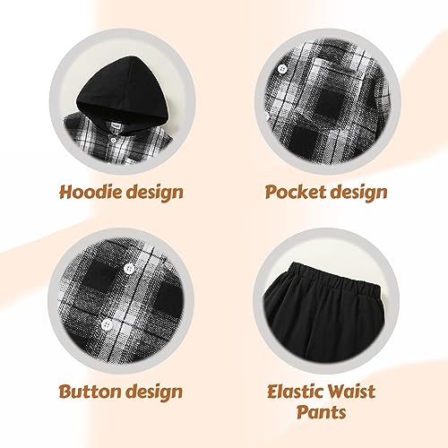Kids Kids Toddler Baby Boy Clothes Plaid Button Down Hoodied Sweatshirt Casual Pants Fall Winter Outfits Set4
