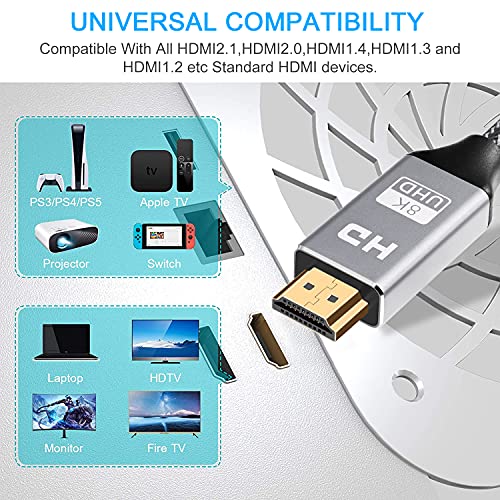 8K Hdmi Cable 4Ft/1.2M, Ultra High-Speed 48Gbps Gold Plated Braided Hdmi 2.1 Cord, 4K@120Hz 8K@60Hz, Dynamic Hdr, Earc, Dolby Atmos, Compatible With Ps5/Xbox/Playstation/Fire Tv/Roku Tv And More #TOP6