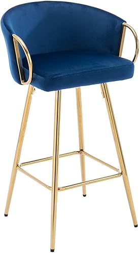 Miniatura 3 de TRIPLE TREE Juego de 2 taburetes de bar de 26 pulgadas de altura de mostrador con base de terciopelo, reposapiés cromado+taburetes de mostrador de
