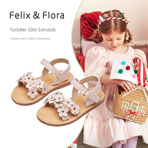 Image of Felix & Flora Toddler Girl Sandals -Flower Girl Dress Shoes Open Toe Little Kid Flats