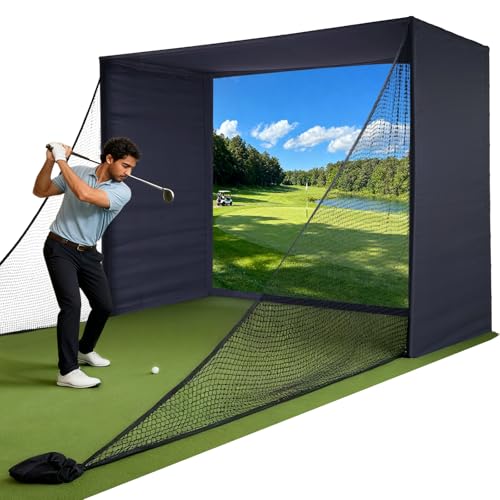 Golf Simulator Enclosure with Double-Layer Silent HD Impact Screen & Side Barriers 108 ft Indoor Golf Hitting Cage with 32mm Heavy Duty Stainless Steel Frame Golf Practice Kit for Garage & Home Use